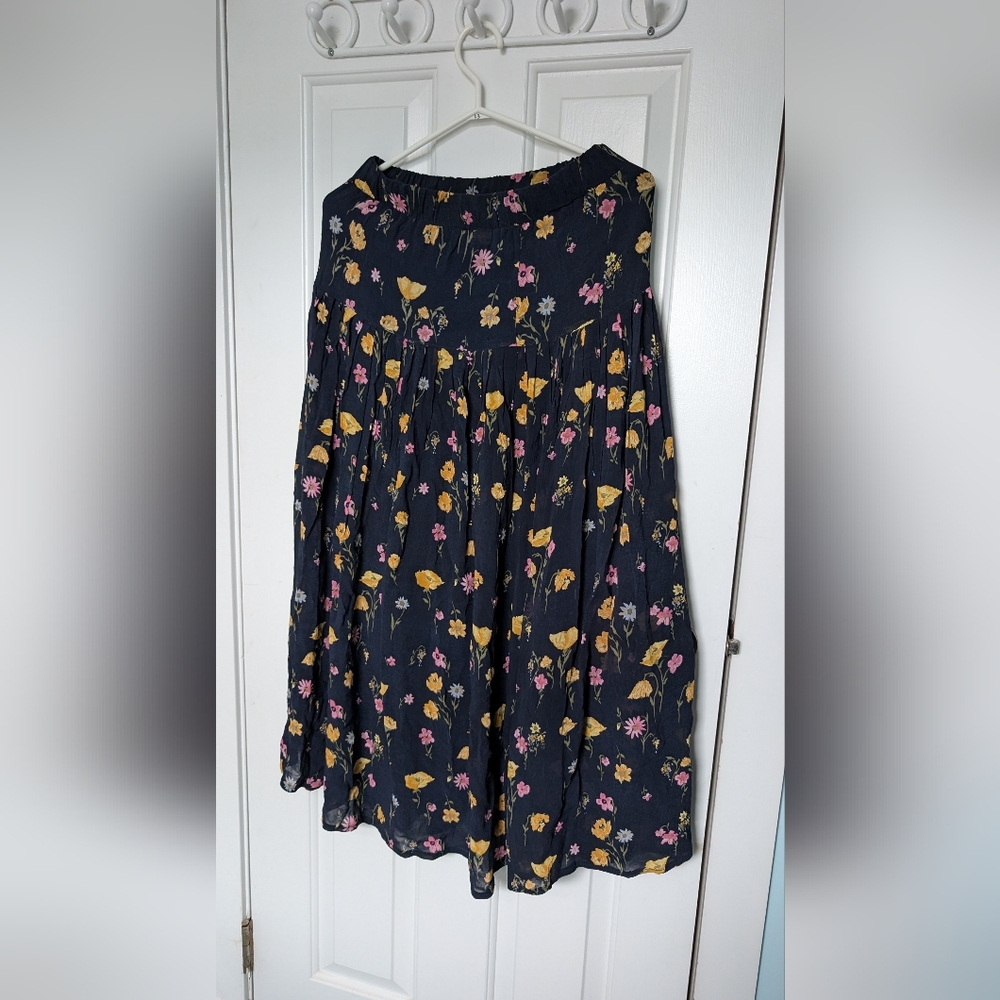 Navy Floral Tiered Midi Skirt | Cottagecore | Size S